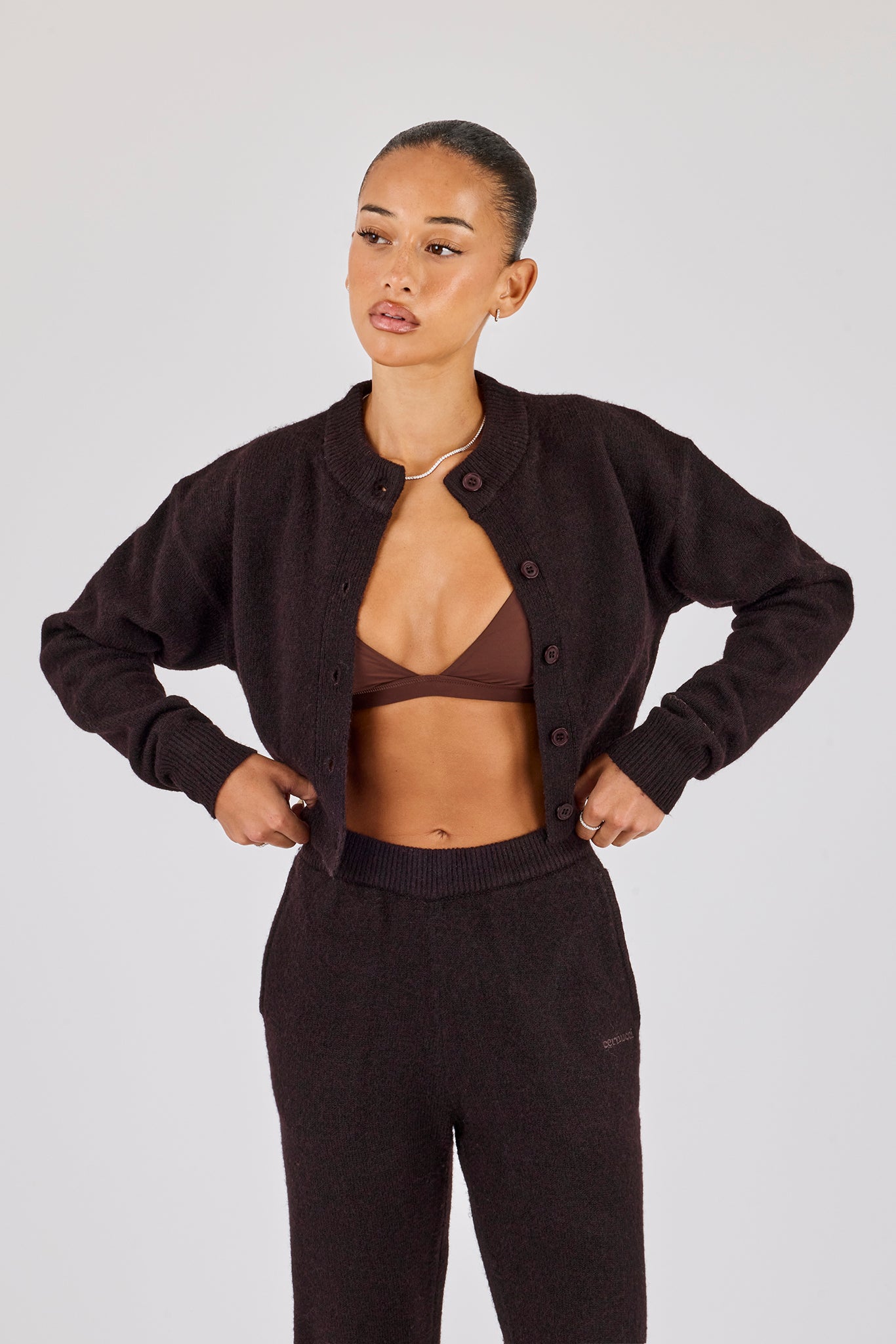 Knitted Cropped Cardigan - Chocolate